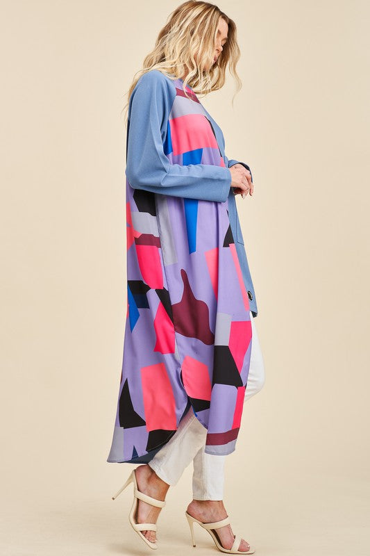 Asymmetric Pattern Blocked Top with Ring Detail Blouse Dress