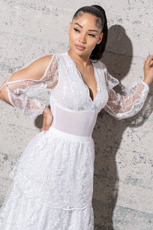 Women's Two Piece Mesh Sequins Embroidered Dress Set