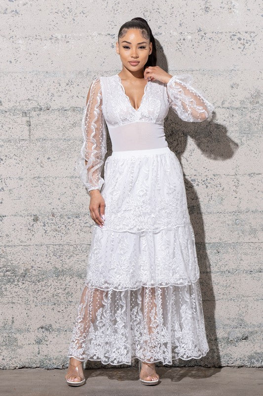 Women's Two Piece Mesh Sequins Embroidered Dress Set