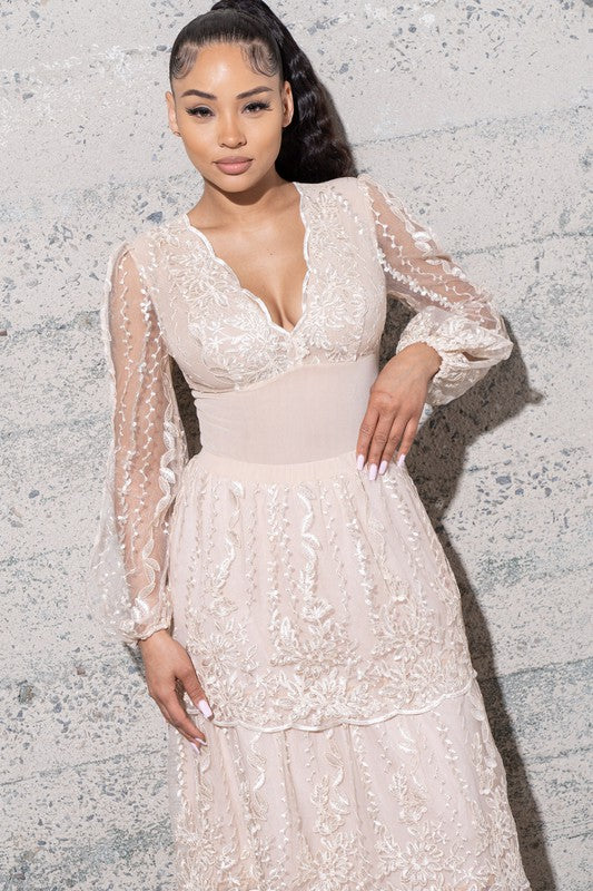 Women's Two Piece Mesh Sequins Embroidered Dress Set