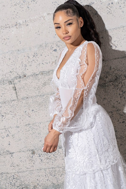 Women's Two Piece Mesh Sequins Embroidered Dress Set