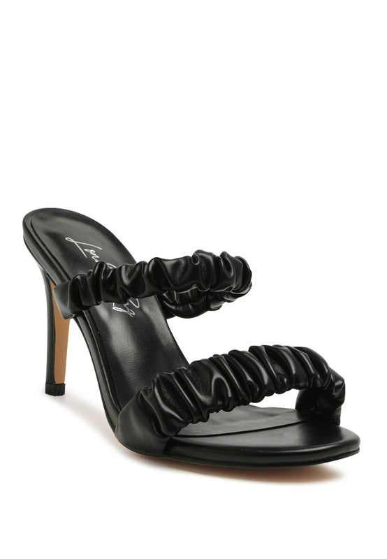 Round toed Slip on Faux Leather Heel Sandals