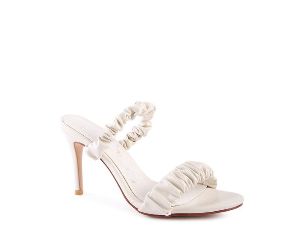 Round toed Slip on Faux Leather Heel Sandals