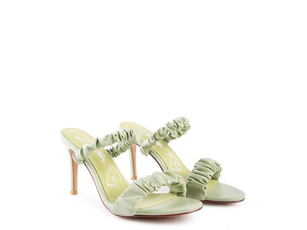 Round toed Slip on Faux Leather Heel Sandals