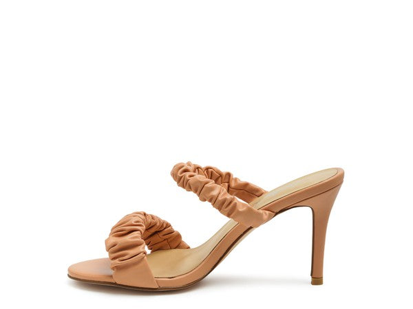 Round toed Slip on Faux Leather Heel Sandals