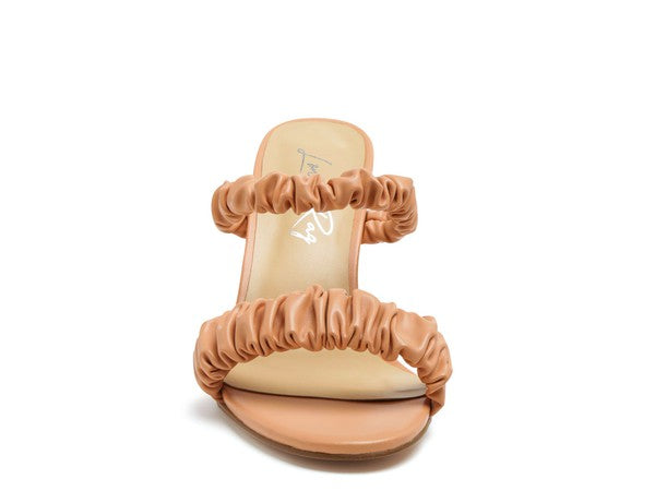 Round toed Slip on Faux Leather Heel Sandals