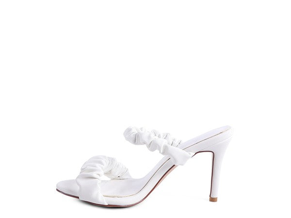 Round toed Slip on Faux Leather Heel Sandals