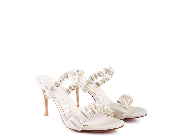 Round toed Slip on Faux Leather Heel Sandals