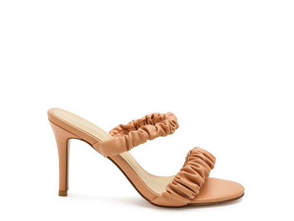 Round toed Slip on Faux Leather Heel Sandals