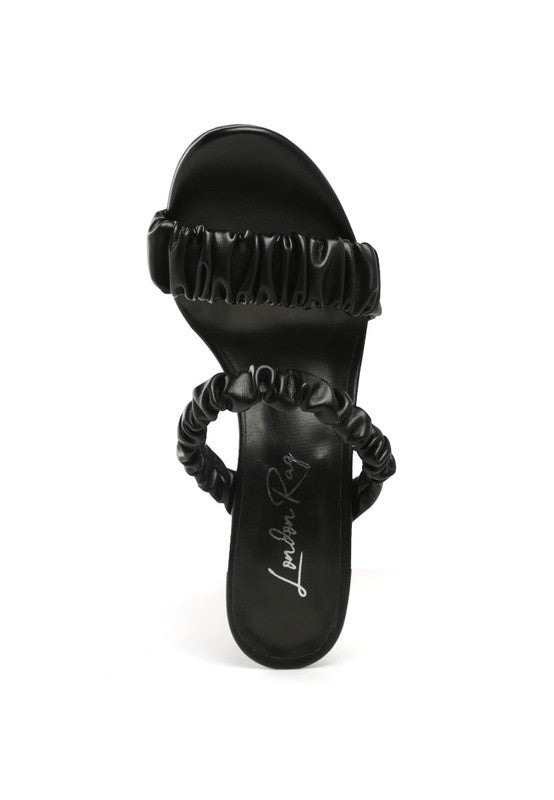 Round toed Slip on Faux Leather Heel Sandals