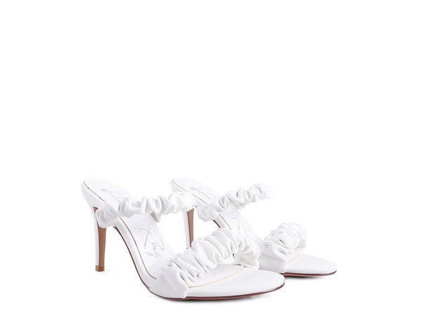 Round toed Slip on Faux Leather Heel Sandals
