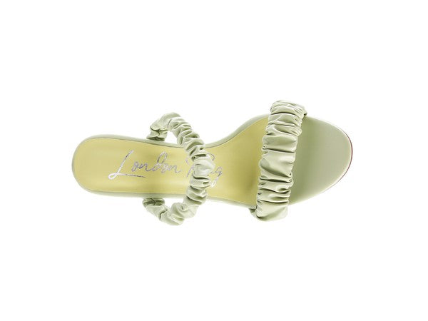 Round toed Slip on Faux Leather Heel Sandals