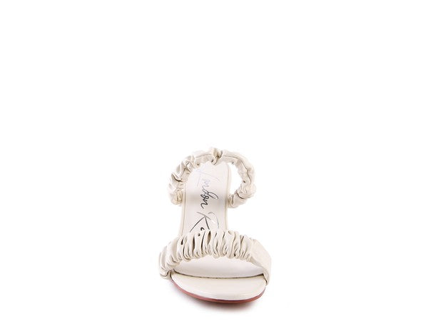 Round toed Slip on Faux Leather Heel Sandals