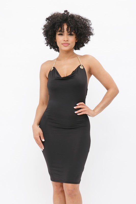 Women's Neck Chain Open Back Midi Dress