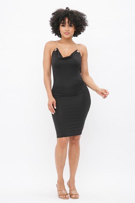 Women's Neck Chain Open Back Midi Dress