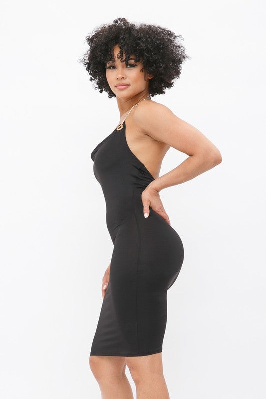 Women's Neck Chain Open Back Midi Dress