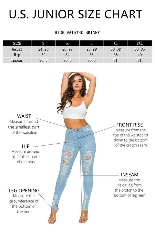 High Rise Skinny Zip Fly Distressed Denim Jeans