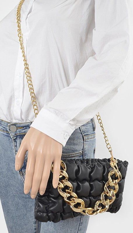 Quilted Puff Crossbody Faux Leather Chain Handbag