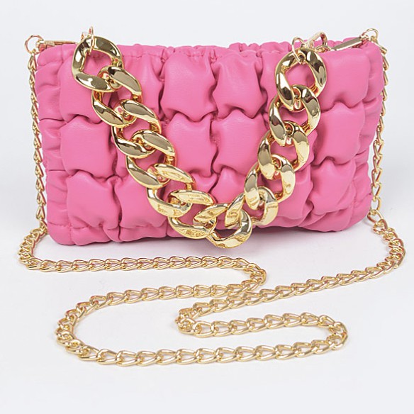 Quilted Puff Crossbody Faux Leather Chain Handbag
