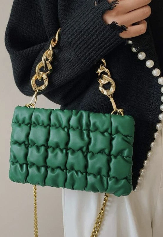 Quilted Puff Crossbody Faux Leather Chain Handbag