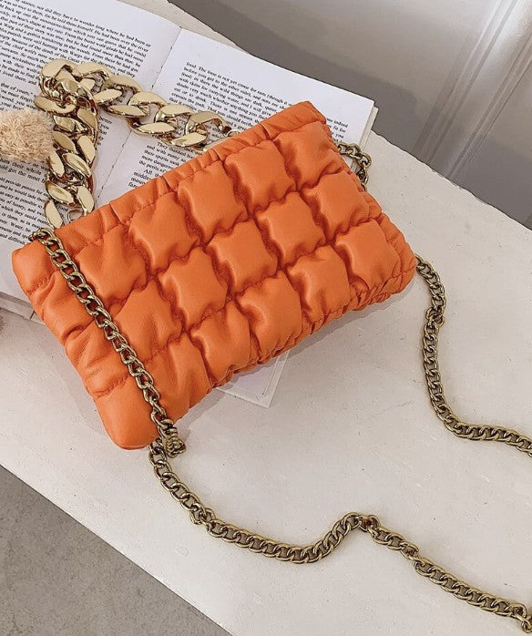 Quilted Puff Crossbody Faux Leather Chain Handbag