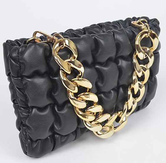 Quilted Puff Crossbody Faux Leather Chain Handbag