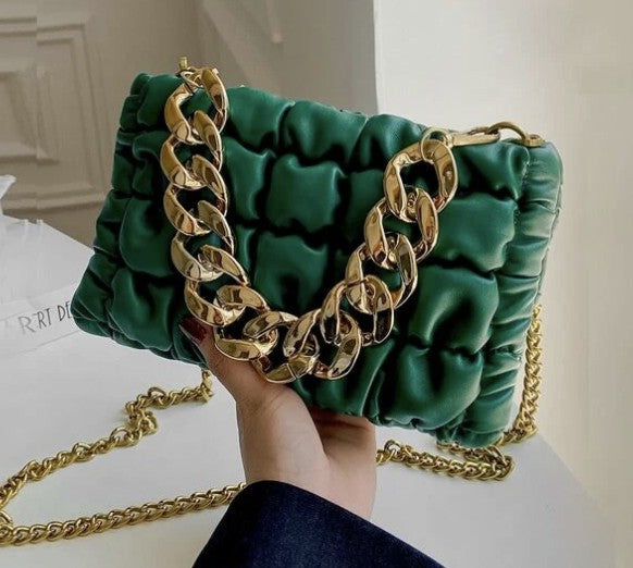 Quilted Puff Crossbody Faux Leather Chain Handbag