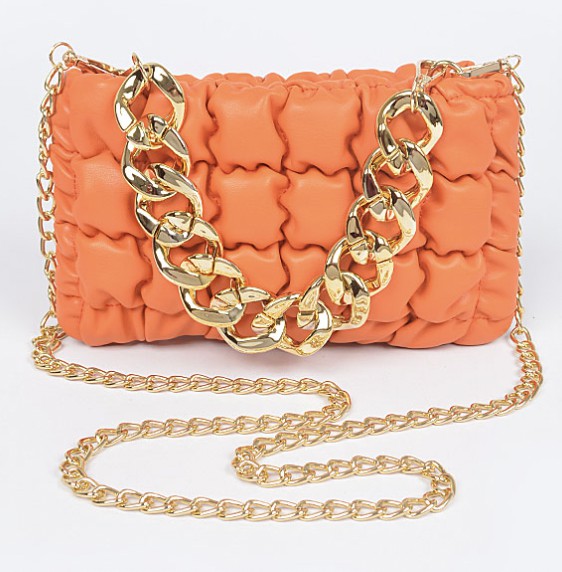 Quilted Puff Crossbody Faux Leather Chain Handbag