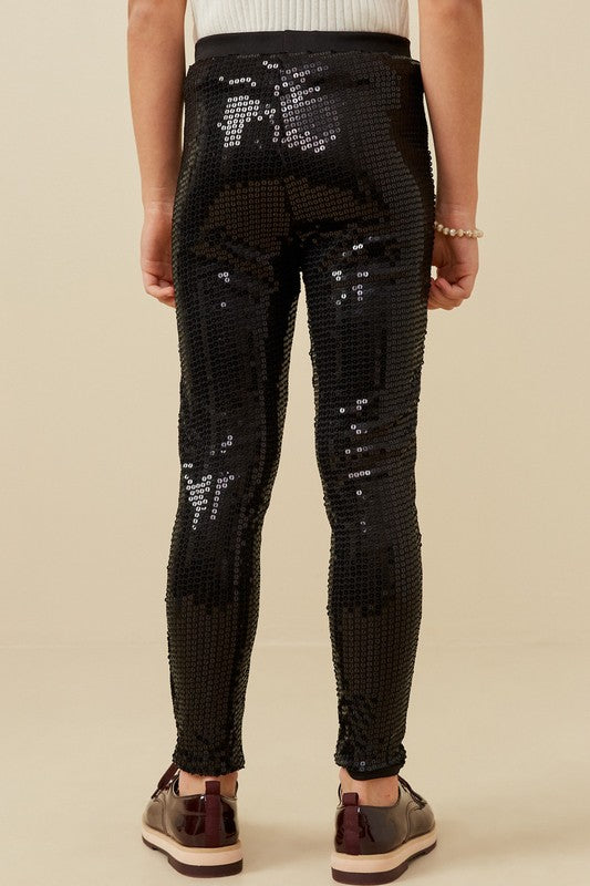Girls Black Sequin Stretch Leggings