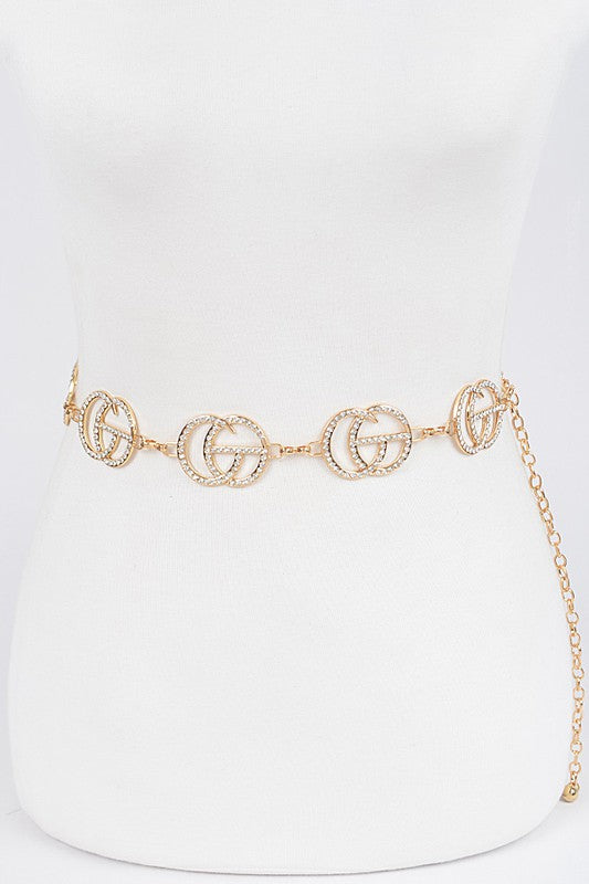 Multi Rhinestone Metal CG Chain Belt
