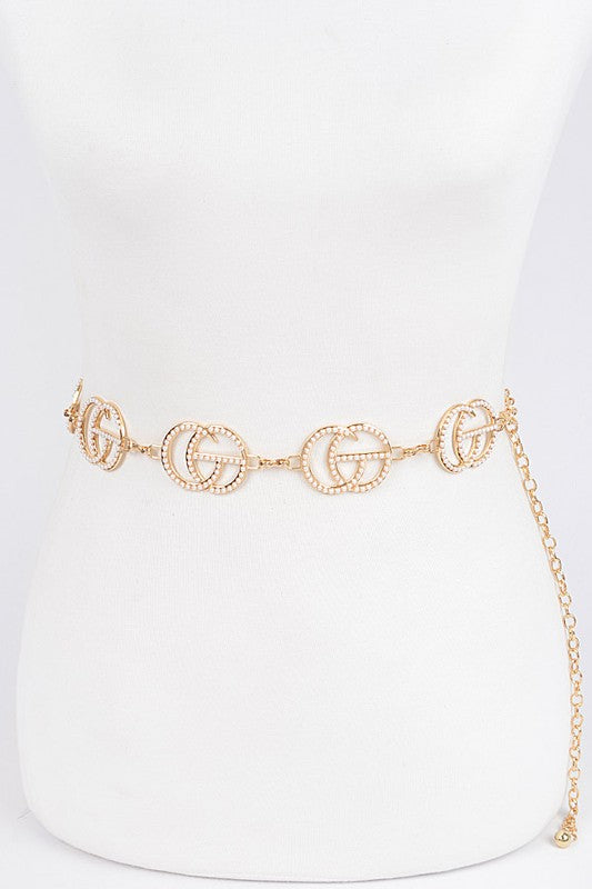 Multi Rhinestone Metal CG Chain Belt