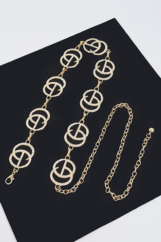 Multi Rhinestone Metal CG Chain Belt