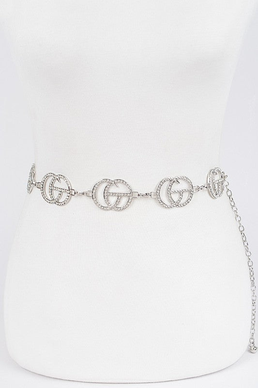 Multi Rhinestone Metal CG Chain Belt