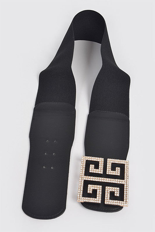 Greek Key Twist Rhinestone Buckle Stretch Belt