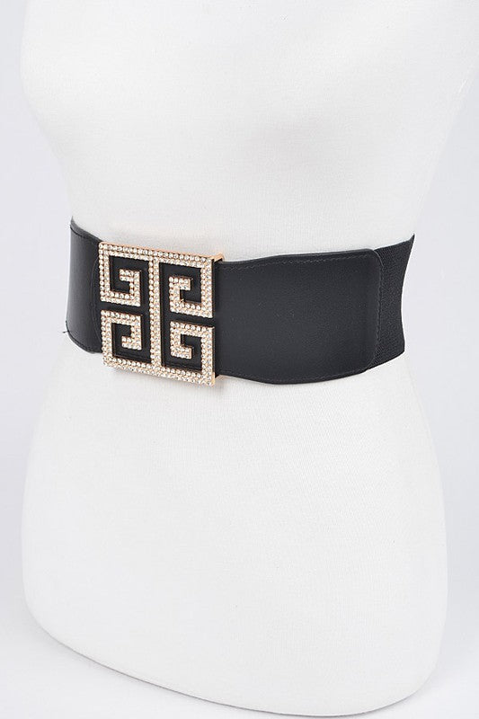 Greek Key Twist Rhinestone Buckle Stretch Belt