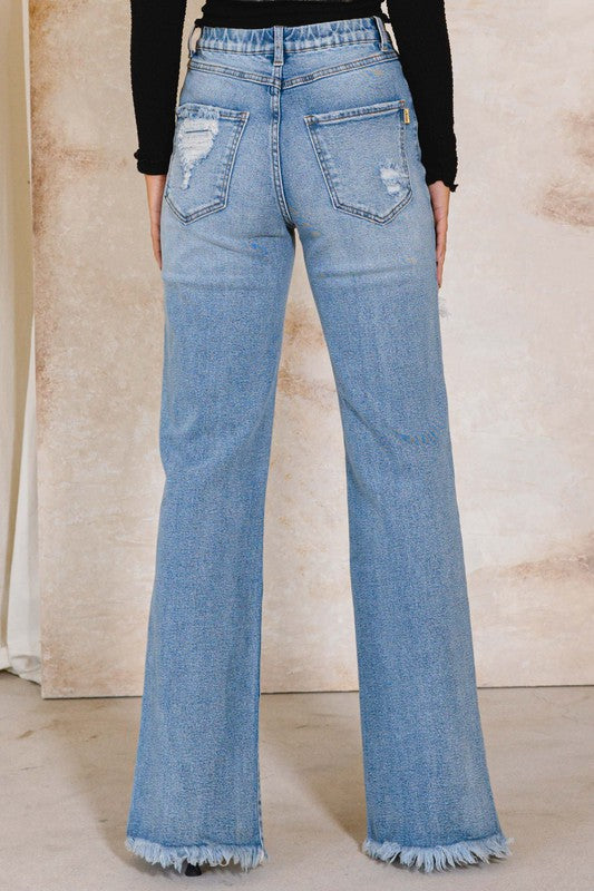 Women’s High Rise Distressed Wide Leg Jeans