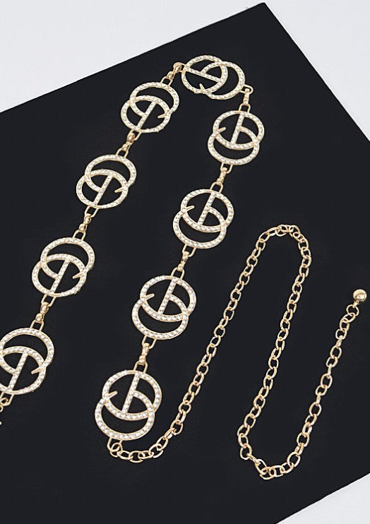 CG Multi Rhinestone Metal Chain Belt