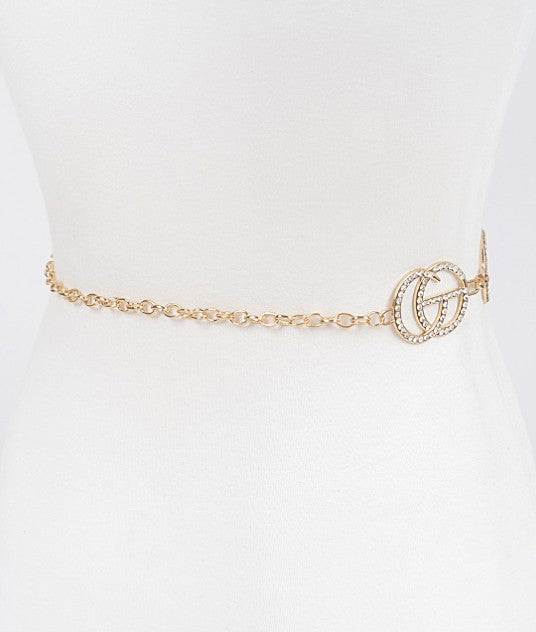 CG Multi Rhinestone Metal Chain Belt