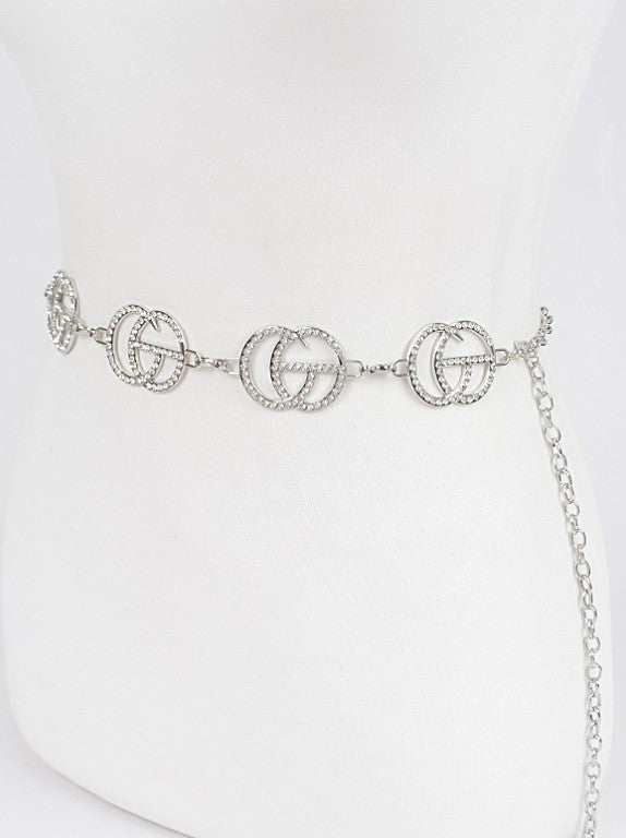 CG Multi Rhinestone Metal Chain Belt