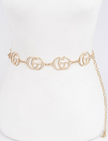 CG Multi Rhinestone Metal Chain Belt