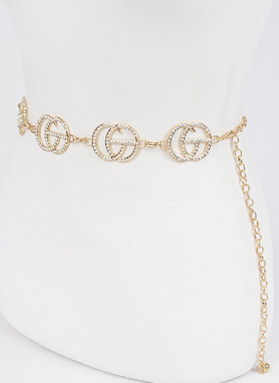 CG Multi Rhinestone Metal Chain Belt