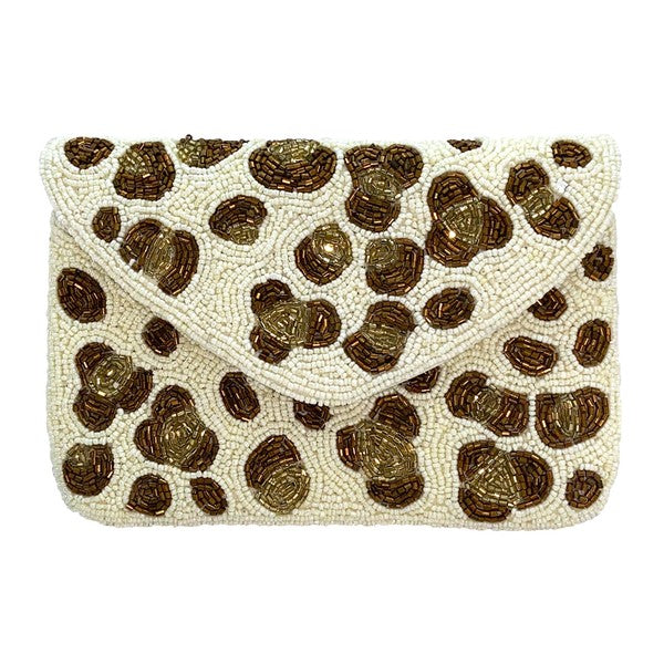 Leopard Print Mini Beaded Clutch