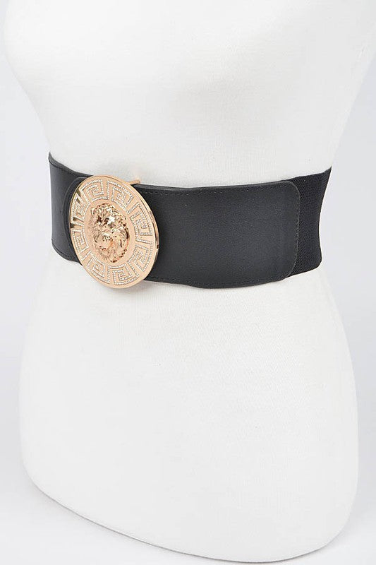 Gold Metal Lion Medallion Buckle Plus Size Belt