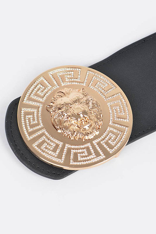 Gold Metal Lion Medallion Buckle Plus Size Belt