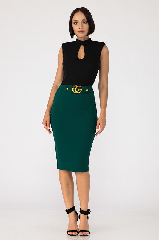 Women's CG Buckle High Waisted Midi Skirt