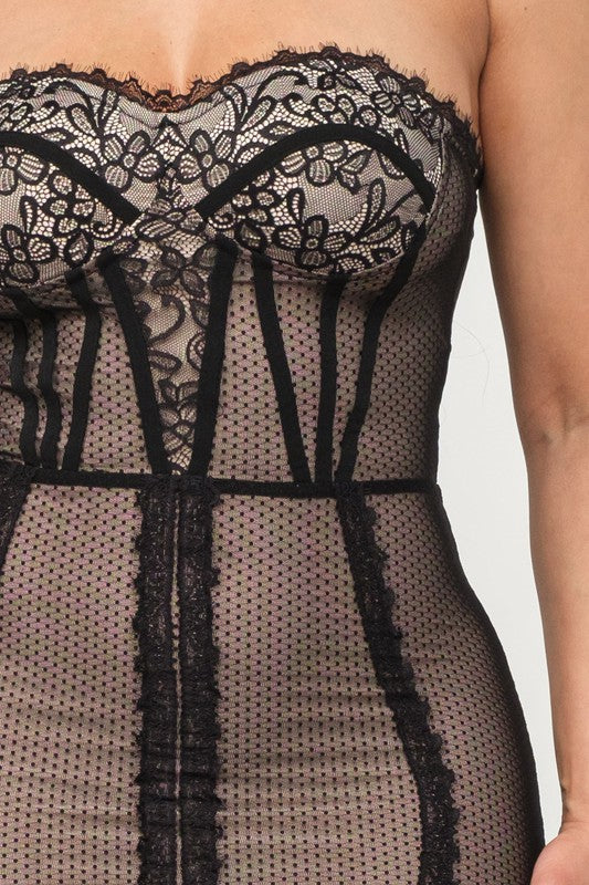 Women's Lace Detail Tube Midi Dress