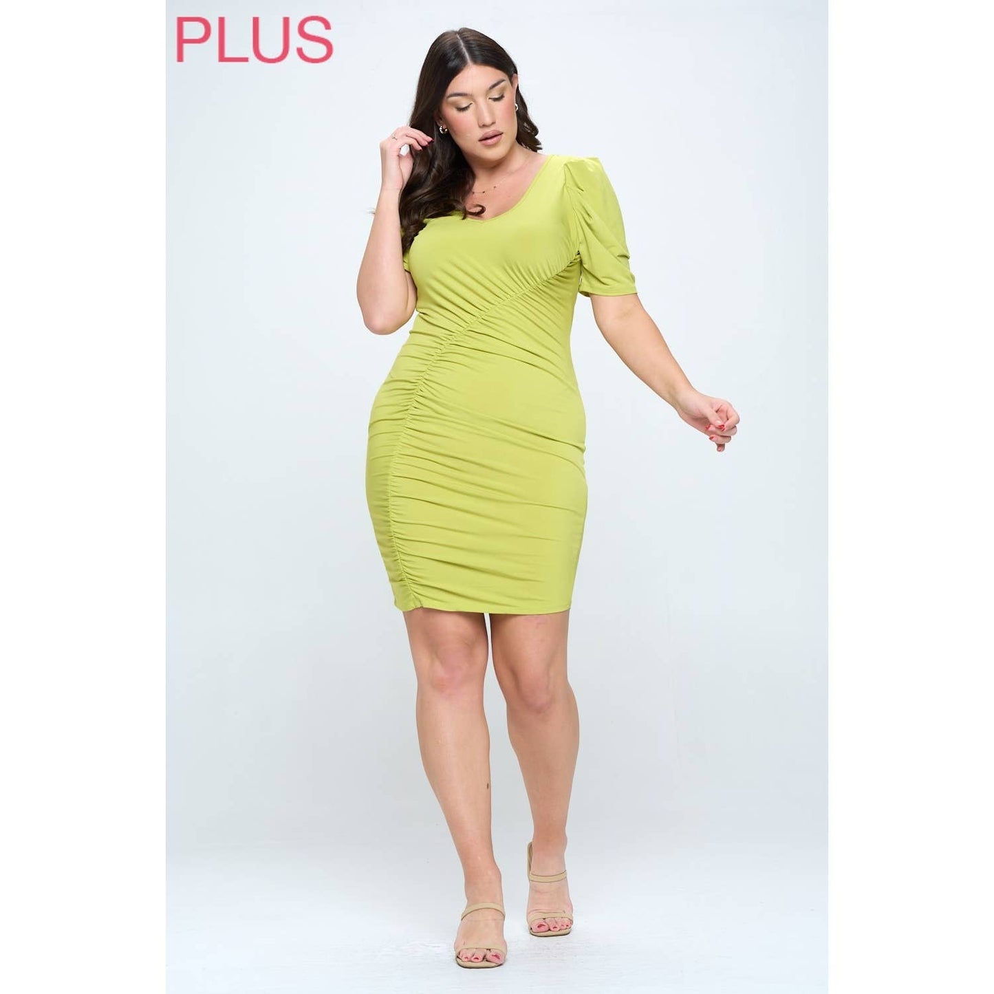 Pleated Shoulder Plus Size Bodycon Dress