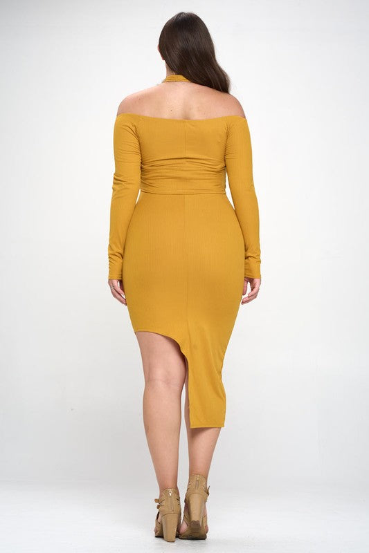 Off Shoulder Two Piece Plus Size Bodycon Set