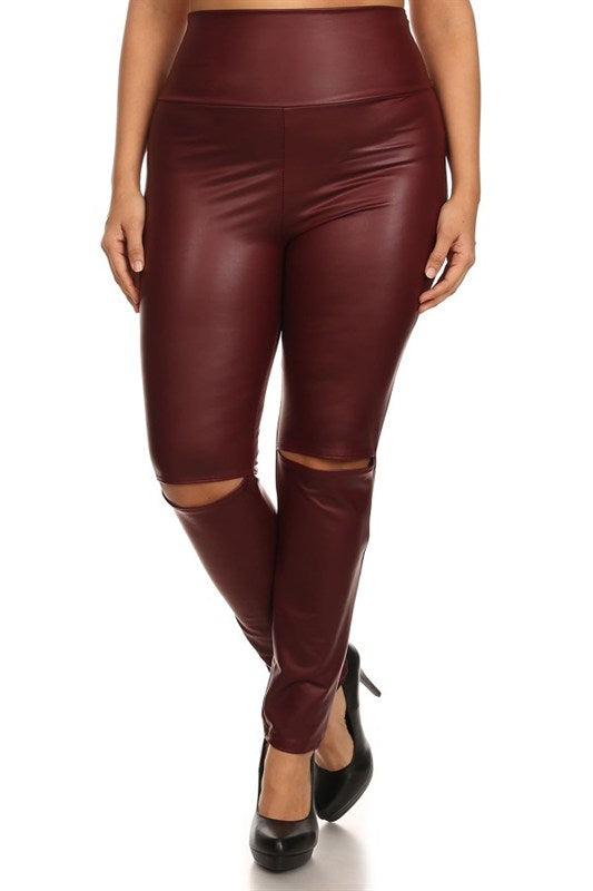 Plus Size Slim Leg Faux Leather Distressed Pants