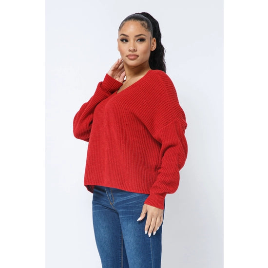 Women's Twist Open Back Loose Fit Long Sleeve Cozy Sweater